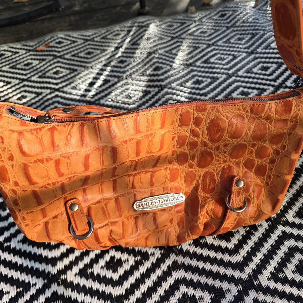 Harley Davidson Orange Croc Embossed Shoulder Bag Leather Croco Collection - Picture 3 of 11